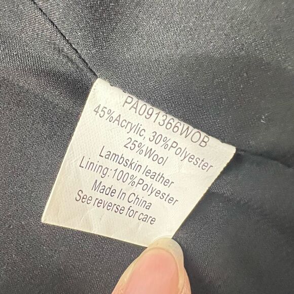 Parker  Coat w Lambs Leather Trim Black & White Stripes Size XSmall Oversized Wo - Picture 14 of 14